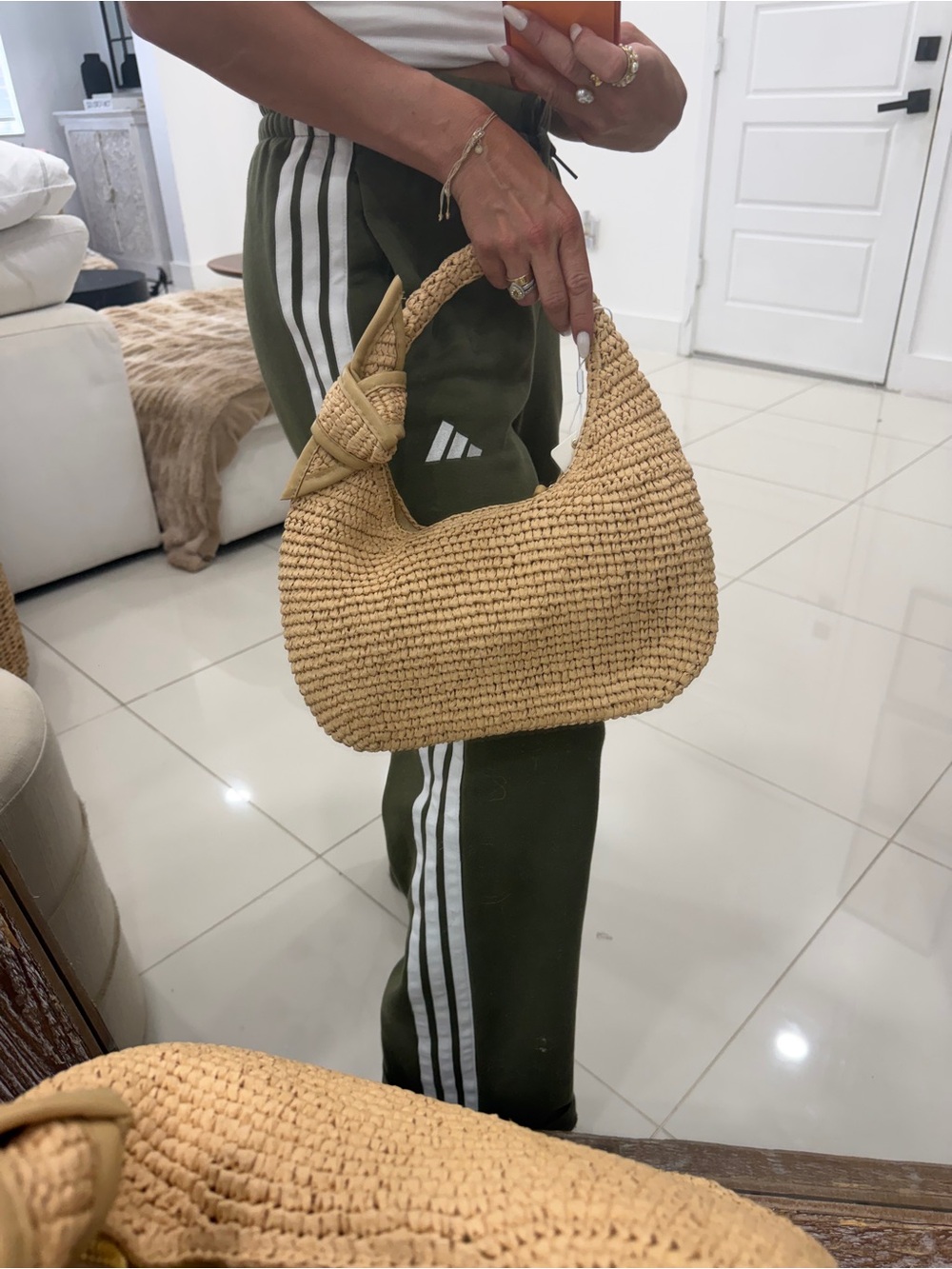 Urban Expressions Knotted Crochet Shoulder Bag in Beige - Picture 7 of 9